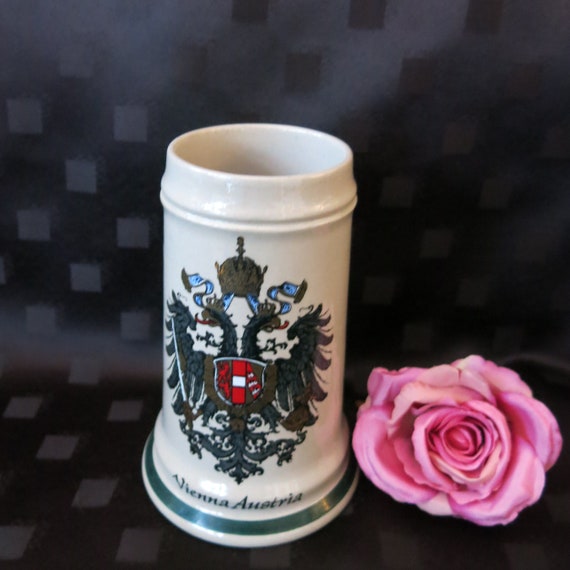 Vintage Austrian Beer Stein/Tankard - Vienna Austria - Habsbury Coat of Arms and Imperial Standards - 17 cm Tall - Rare - Collectible