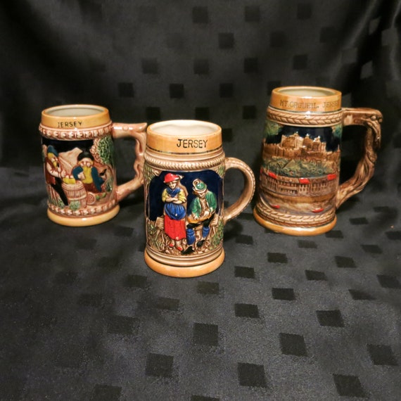 3 x 'Jersey' Vintage Beer Stein - Collectible - Man Cave/Home Bar Gift