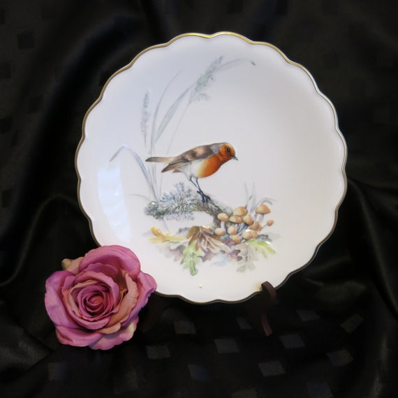 Vintage Collectible Bird Plate Royal Worcester "Cock Robin in the Autumn Woods" part of the Birds of Dorothy Doughty Dessert Plates