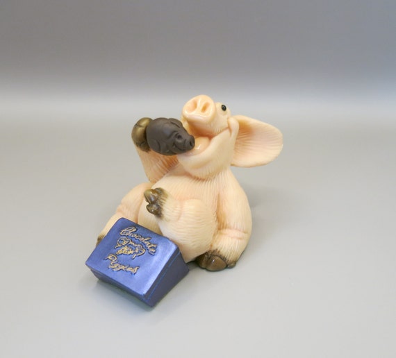 Piggin' Chocoholic - Pig Ornament - Handmade - Collectible - David Corbridge