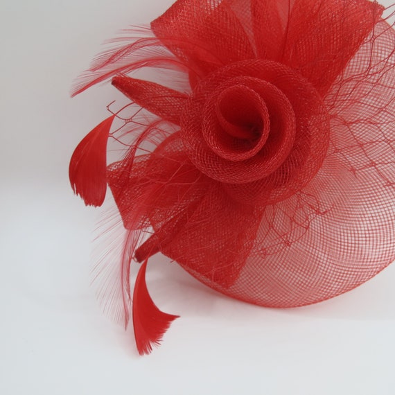 Fascinator Red Feather and Organza Beautiful Hair… - image 2