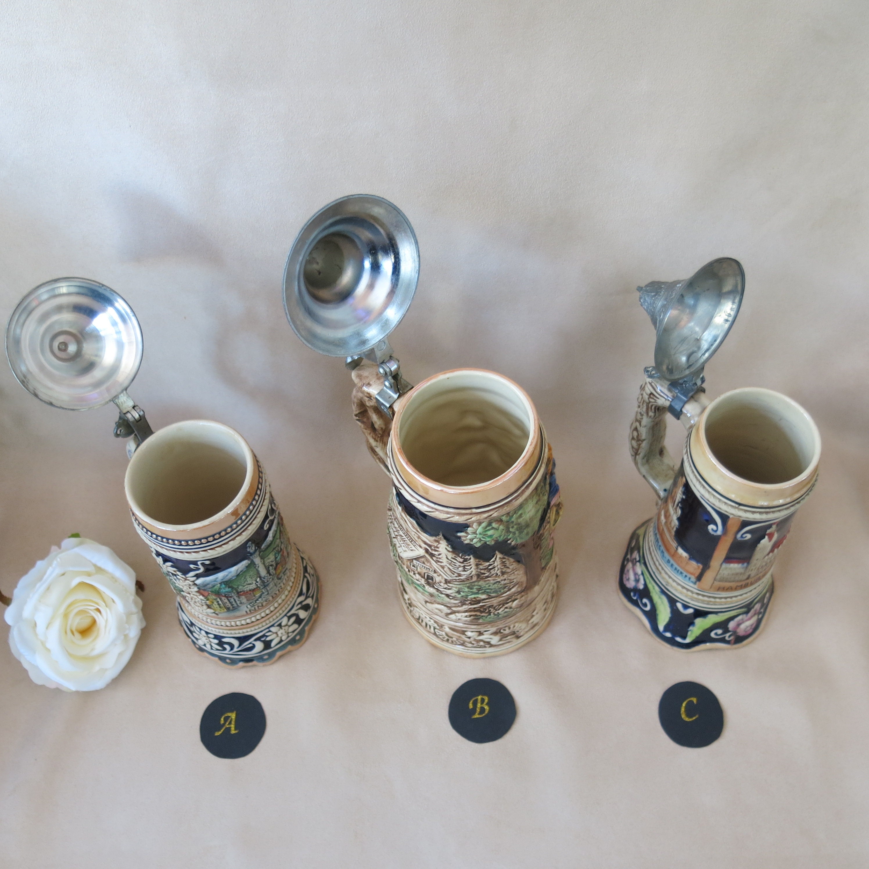 Vintage Austrian Steins With Pewter Lids Hand Painted Rare Etsy UK