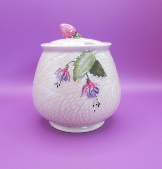 Vintage Preserve/Condiment Pot Crown Devon Fuchsia Design Hand Painted  Collectible  Made in England