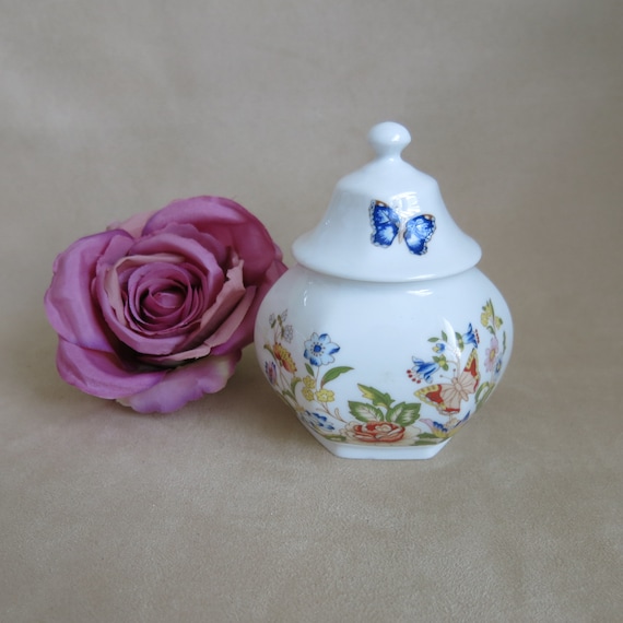 Aynsley Cottage Garden Trinket Pot - Vintage - Flowers and Butterfly - Pretty Pot - Lovely Gift