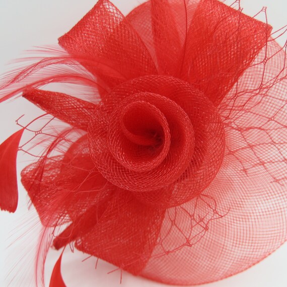 Fascinator Red Feather and Organza Beautiful Hair… - image 6