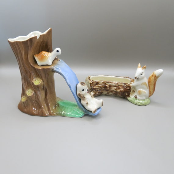 Vintage Hornsea Pottery - Colin Rawson Playtime Series - Dog and Tortoise No 230 - 1959/Squirrel Miniature Planter - Rare