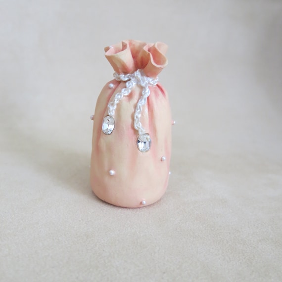 Pretty Decorative Miniature Drawstring Bag Ornament - Peach