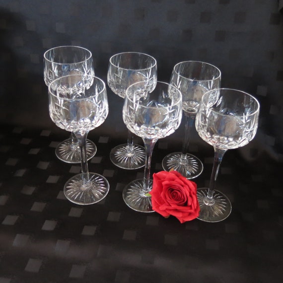 Vintage Cut Glass Wine/Hock Glasses x 6 - Beautiful Design - Lovely Wedding/Anniversary Gift