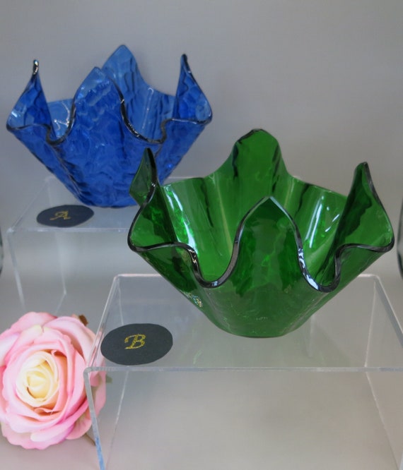 Vintage Handkerchief Glass Vase - 1960s/1970s - Chance Glass - Decorative -  Choice of Blue or Green Design