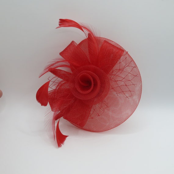 Fascinator Red Feather and Organza Beautiful Hair… - image 4