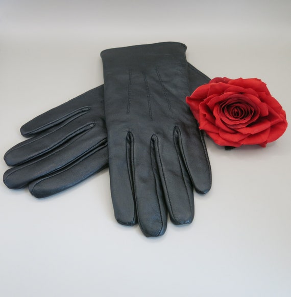 Vintage Black Leather Gloves - Ladies Size L