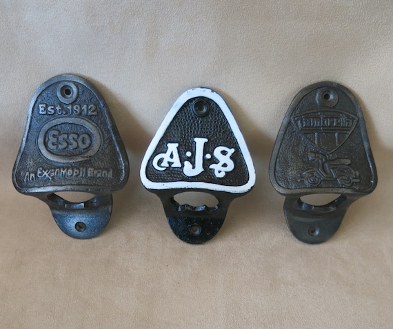 Cast Iron Bottle Top Opener - Wall Mountable - Choice of Esso, AJS and Lambrella - Vintage - Man Cave/Home Bar Gift