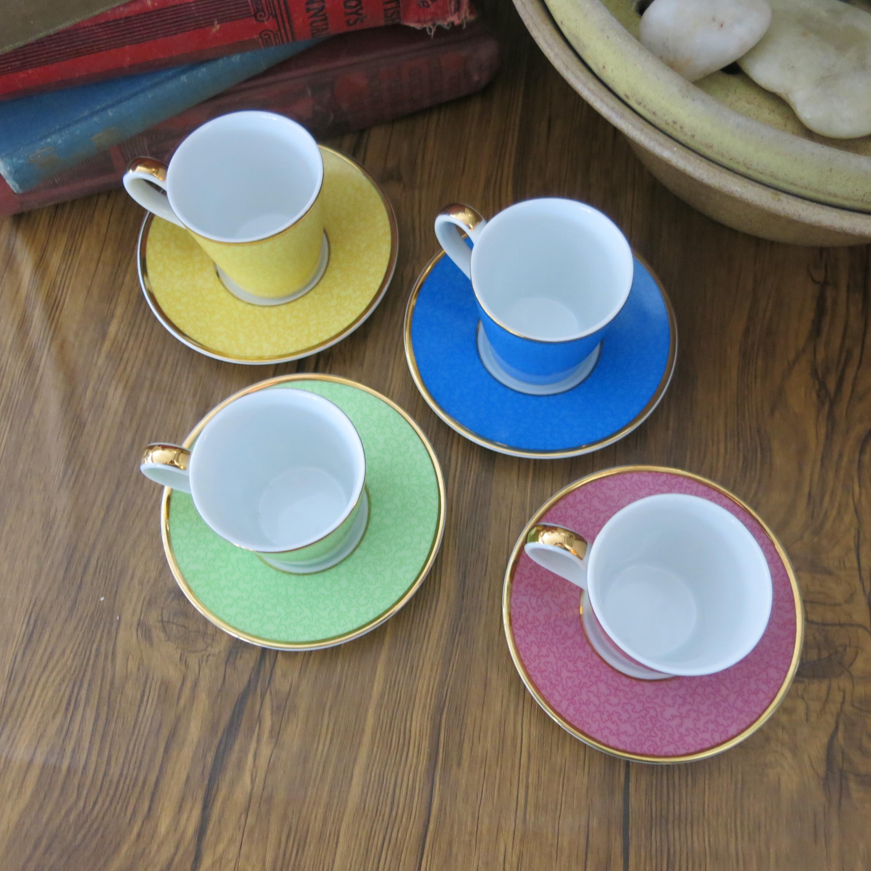 Vintage Royal Worcester Cups and Saucers Set: Queen's 80th