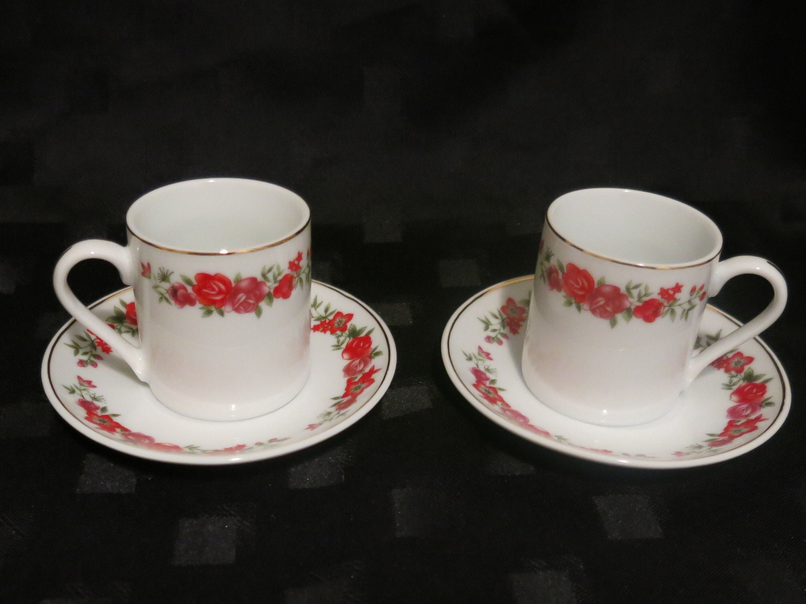 Two Small Pretty Coffee Cups Expresso Cups Flower Design Etsy UK