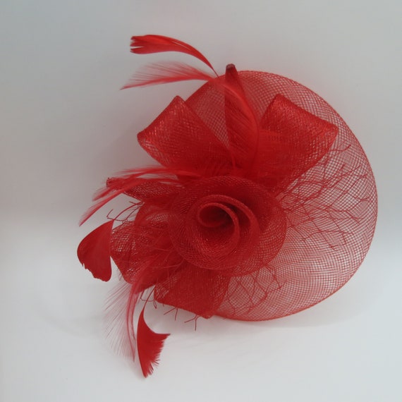 Fascinator Red Feather and Organza Beautiful Hair… - image 1