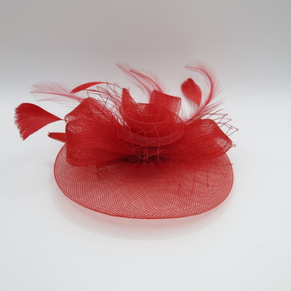 Fascinator Red Feather and Organza Beautiful Hair… - image 5