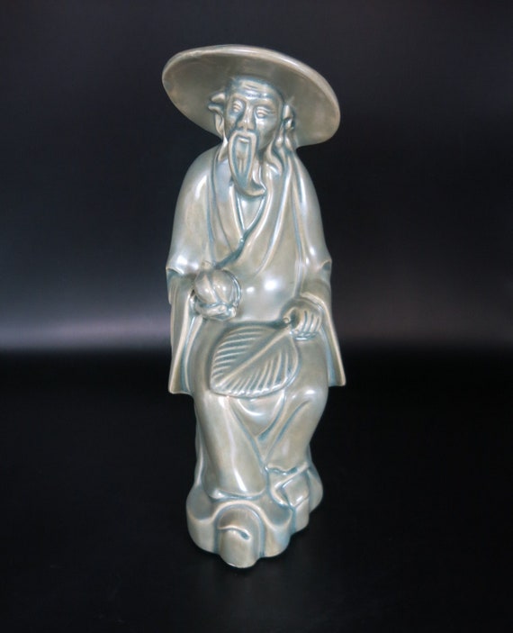 Vintage Arnel Chinese Sitting Ceramic Figure 1979 Green Collectible