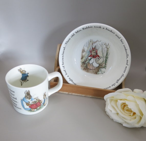 Vintage Wedgwood Peter Rabbit Mug/Beaker and Cereal Bowl - Beatrix Potter - Collectible - Christening Gift