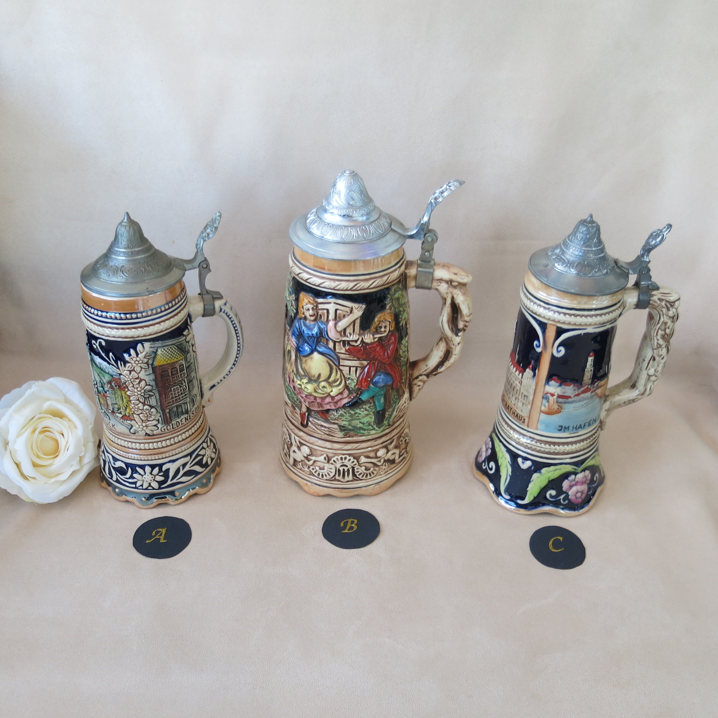 Vintage Austrian Steins With Pewter Lids Hand Painted Rare Etsy UK