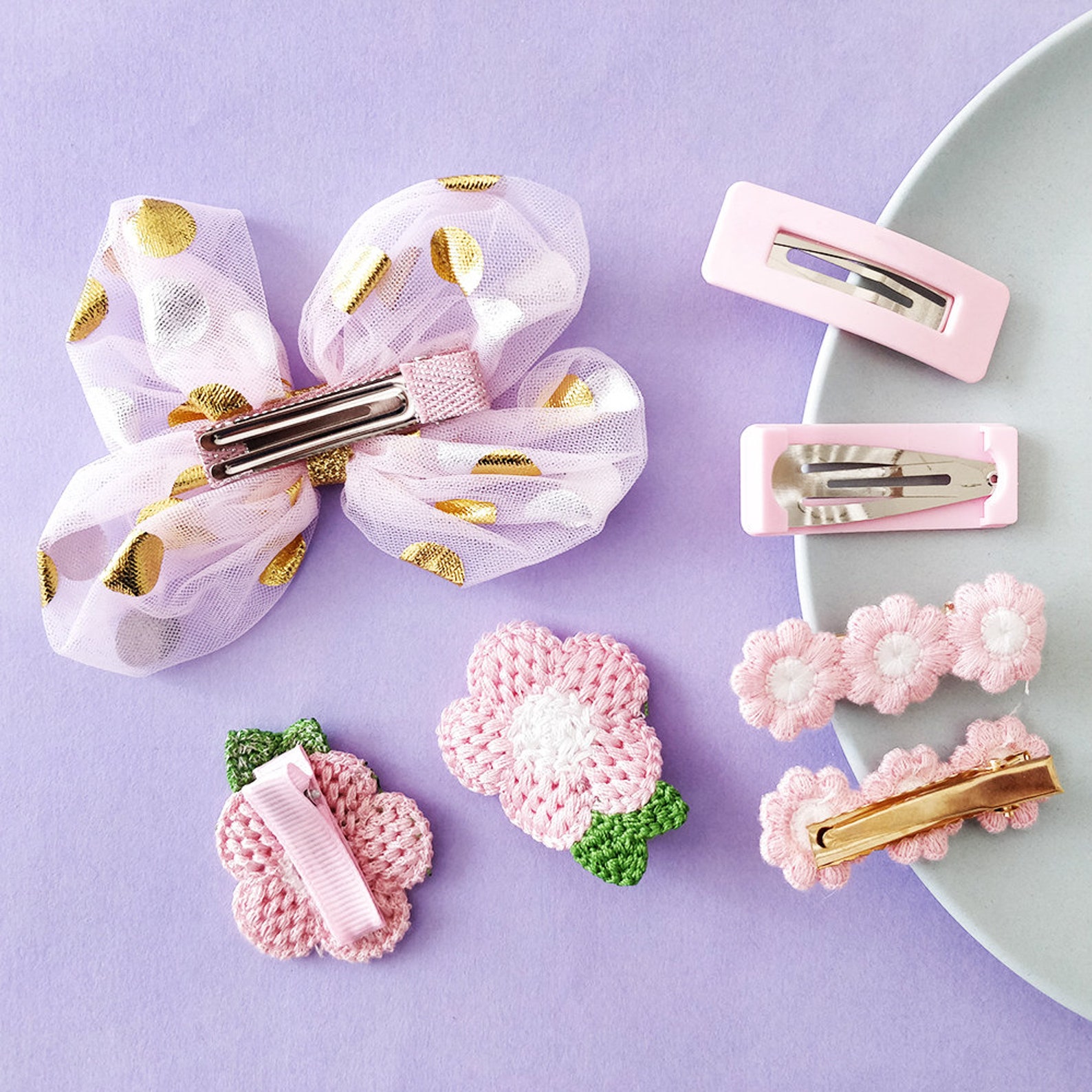 7 Pack Girls Hair Clips Toddler Hair Clips Tulle Hair Bow Etsy