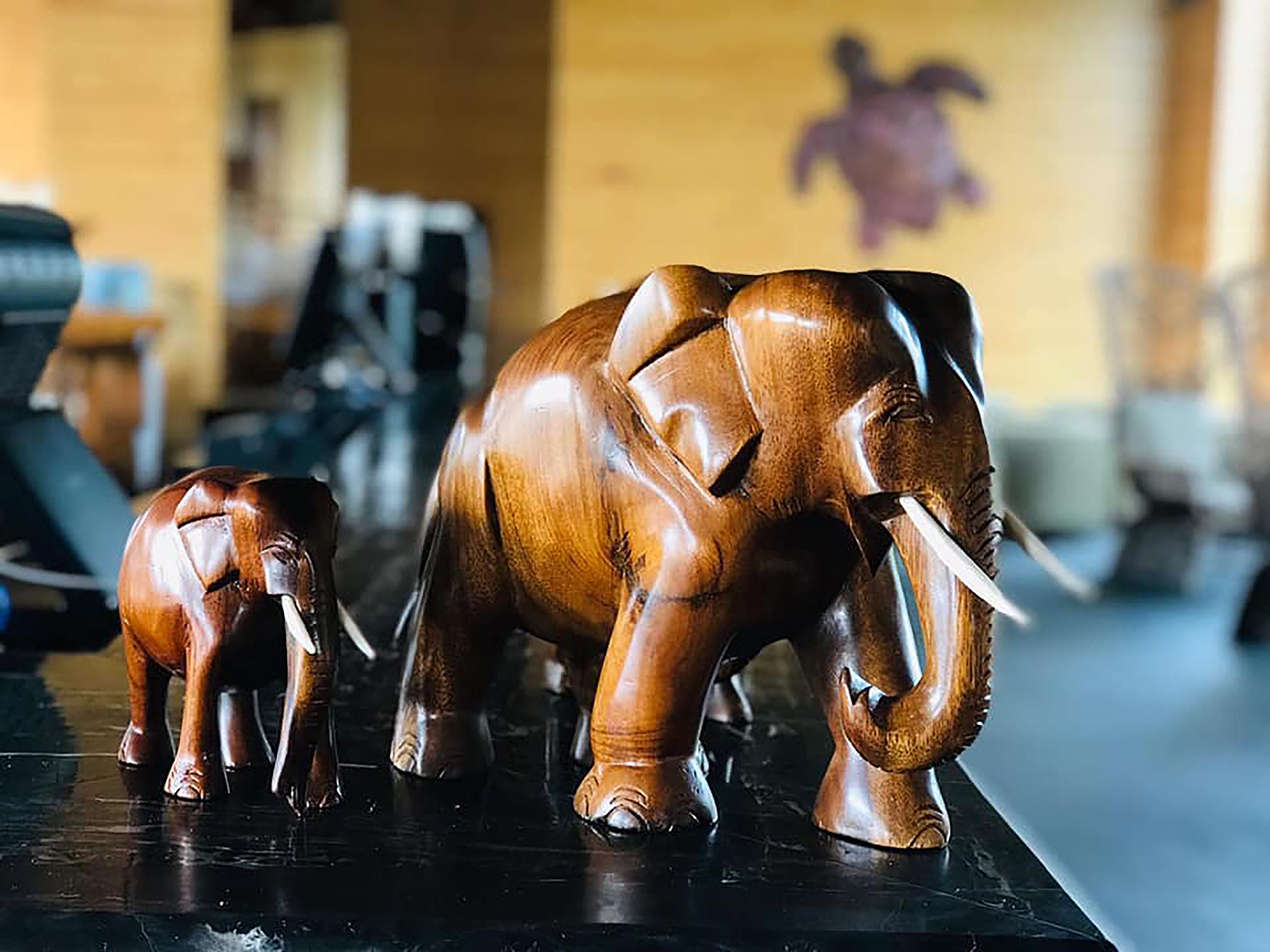 Hand Carved Wooden Elephant Statue Etsy