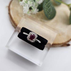 Ruby Ring Adjustable S925 Sterling Silver, UV Reactive Ruby Gemstone Ring, Oval Halo Crystal Ring, July Birthstone Jewellery, Gift for Her