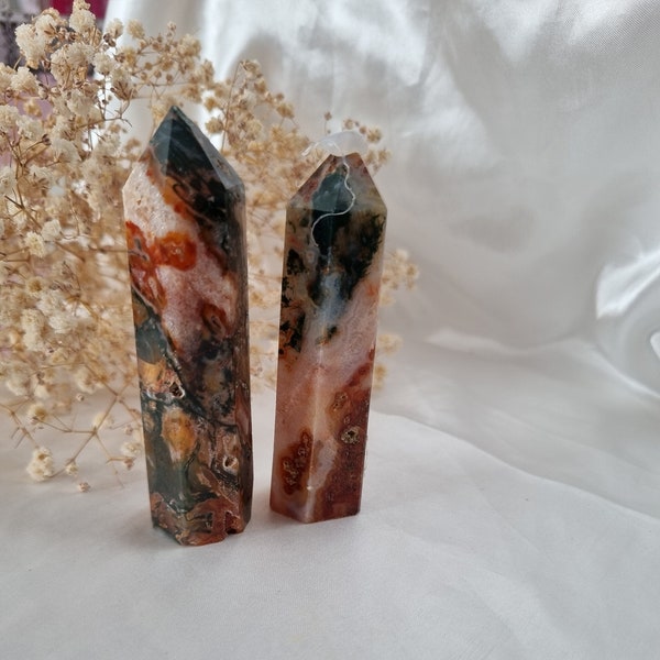 Red Moss Agate Tower - Harness earthy energy with this striking gemstone tower. Perfect for grounding and balance. Gift idea