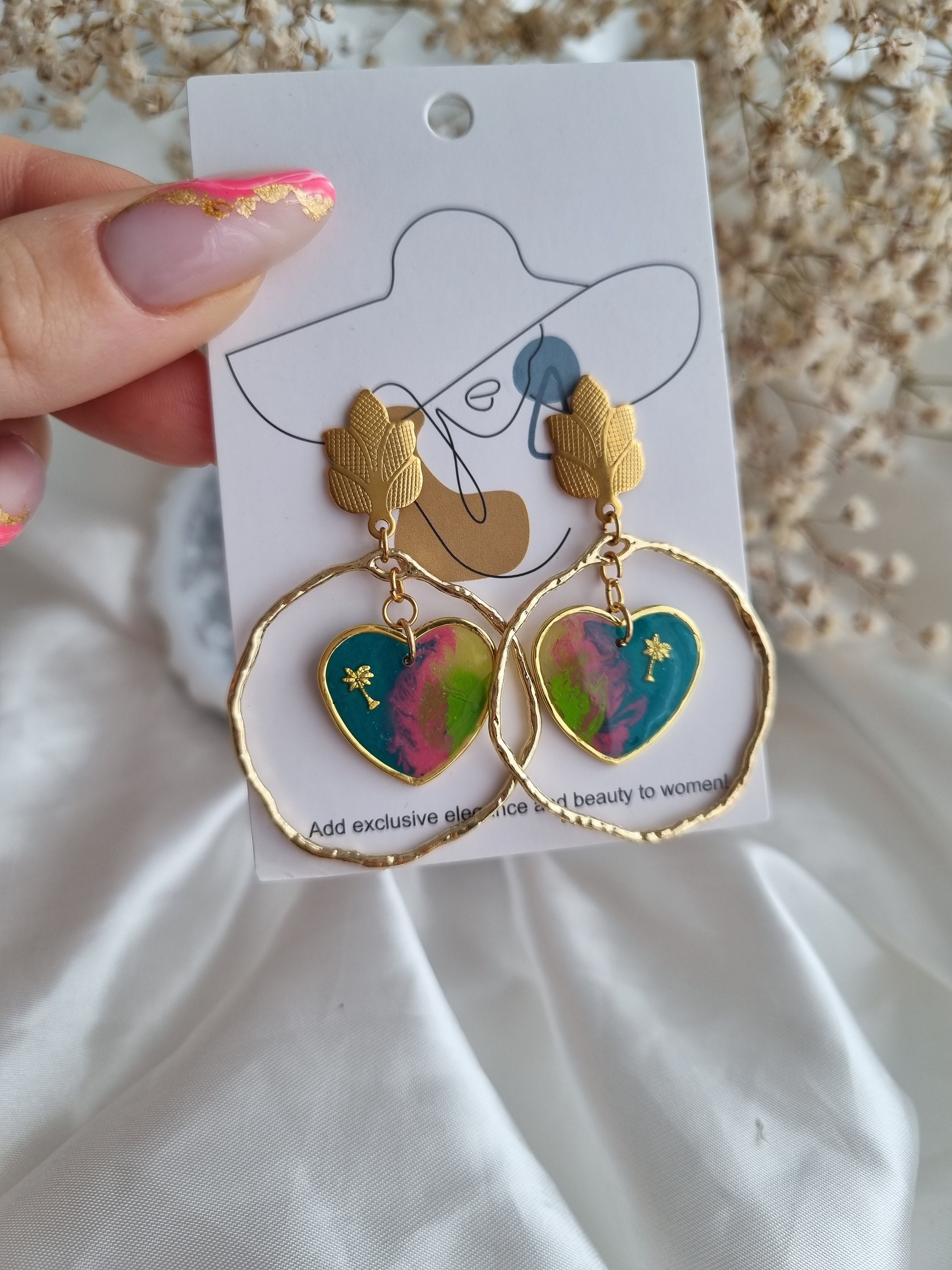 Hoop Modern Lightweight Resin Earrings. Multicolour Heart - Etsy UK
