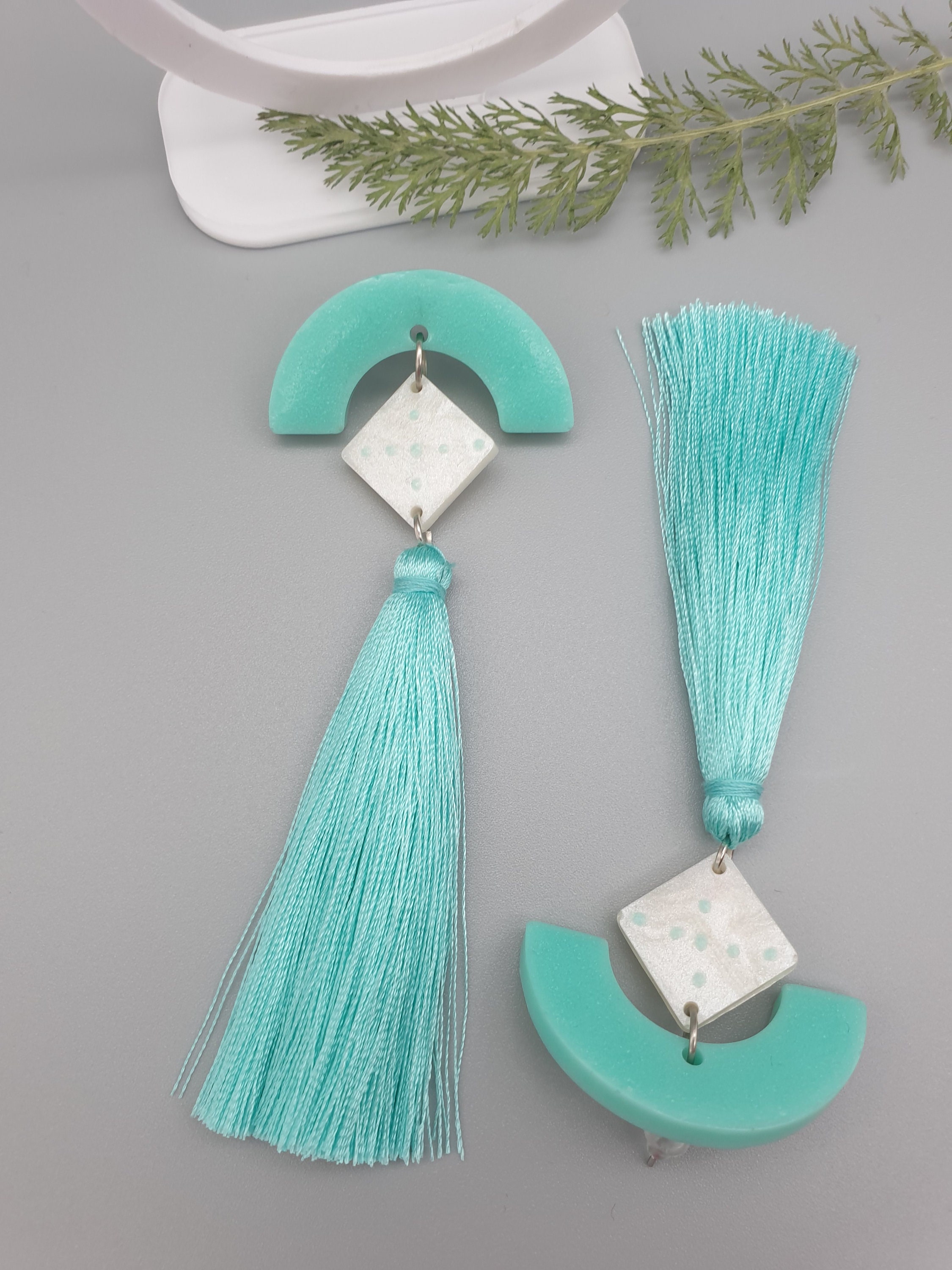 Geometric retro dangle pastel resin earringslong tassel Etsy