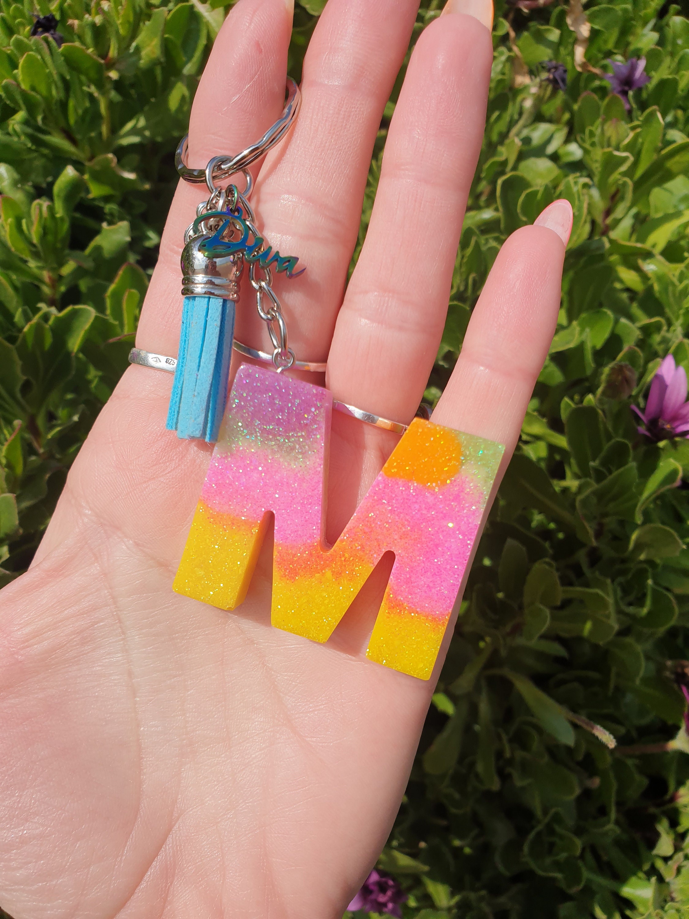 COLORFUL KEYCHAIN LETTER Personalized Resin Key Ring Letter Etsy