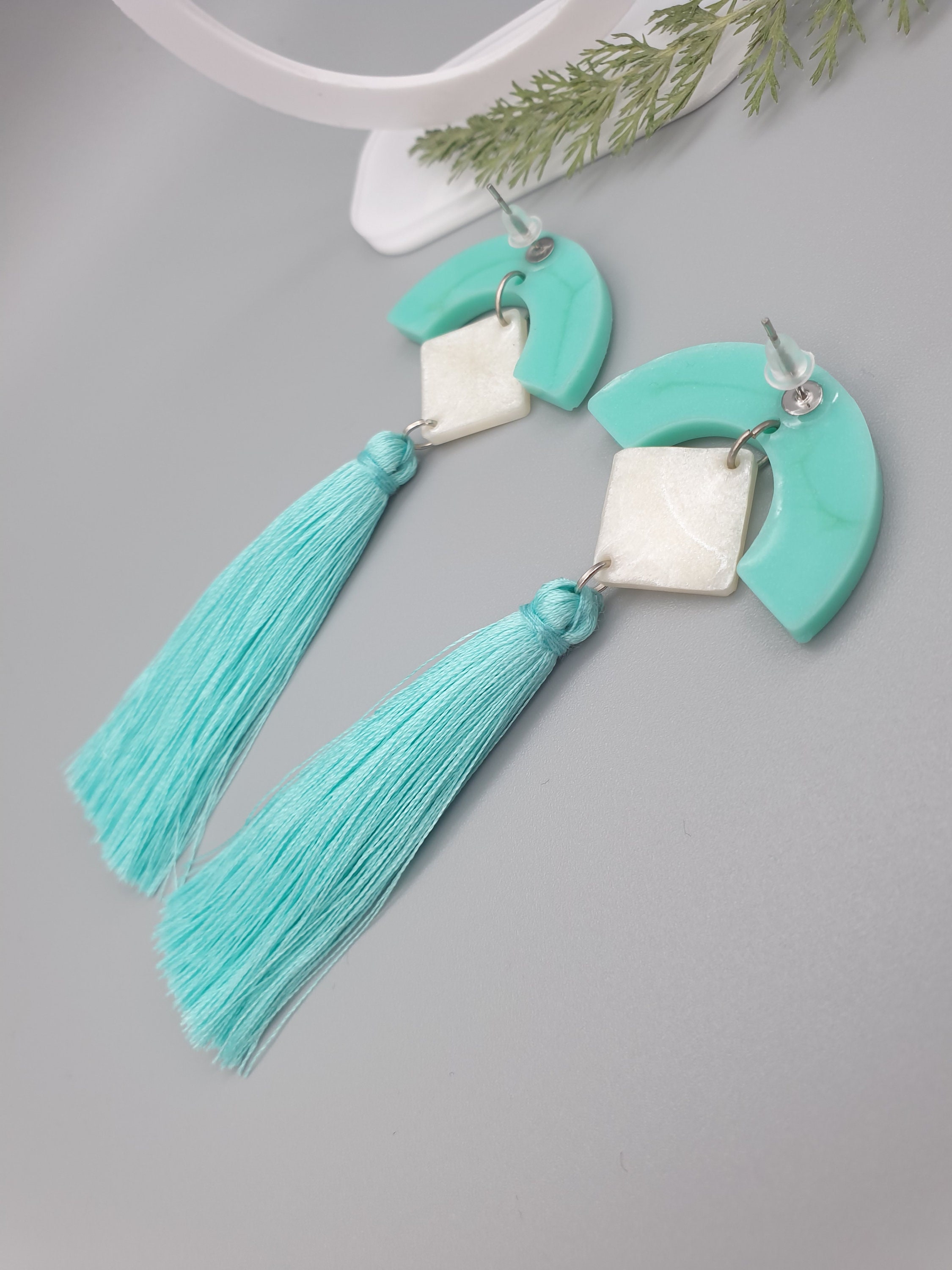 Geometric retro dangle pastel resin earringslong tassel Etsy