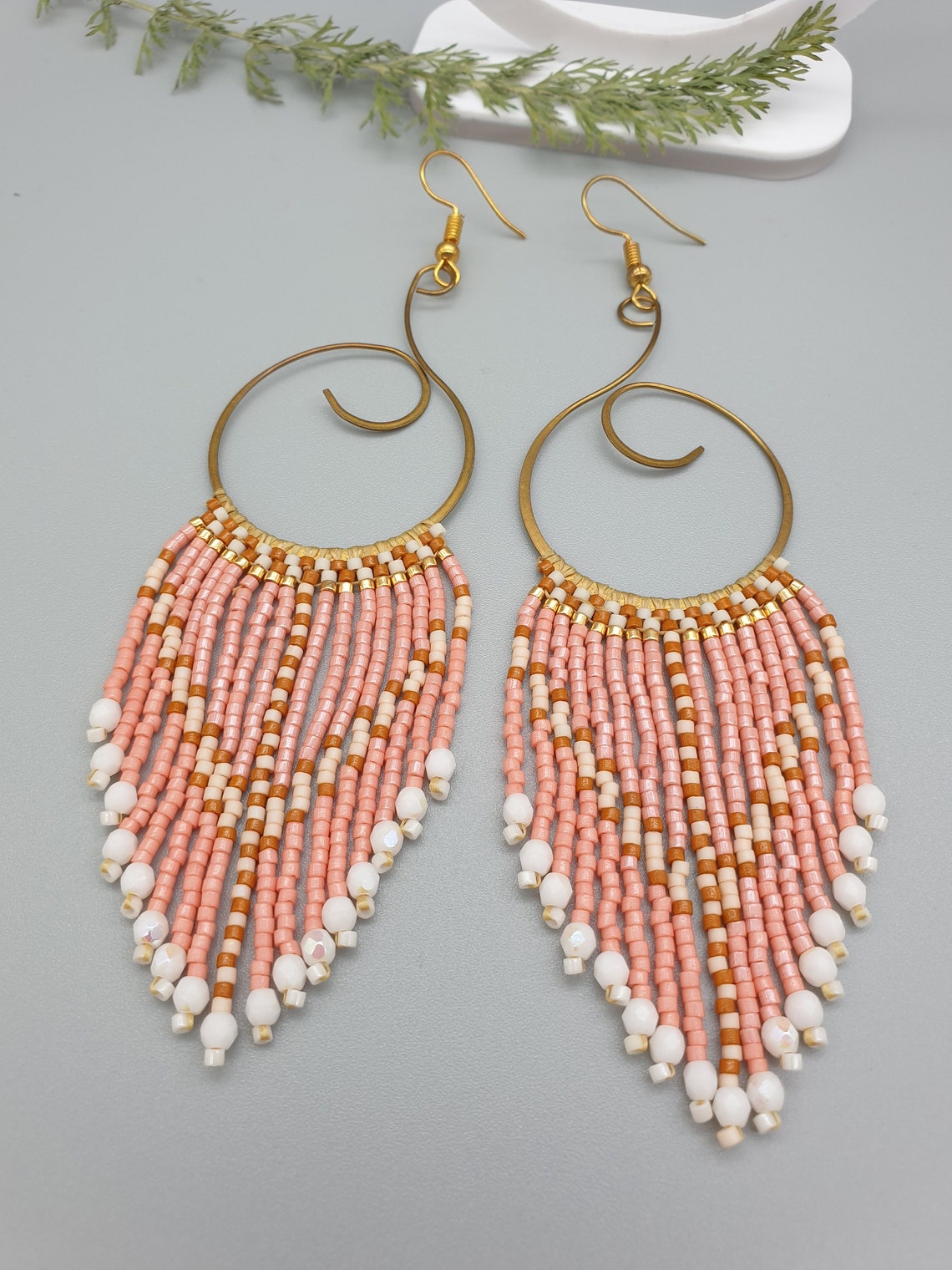 Long Seed Beads Fringe Earrings Beaded Jewellery on Brass Etsy UK