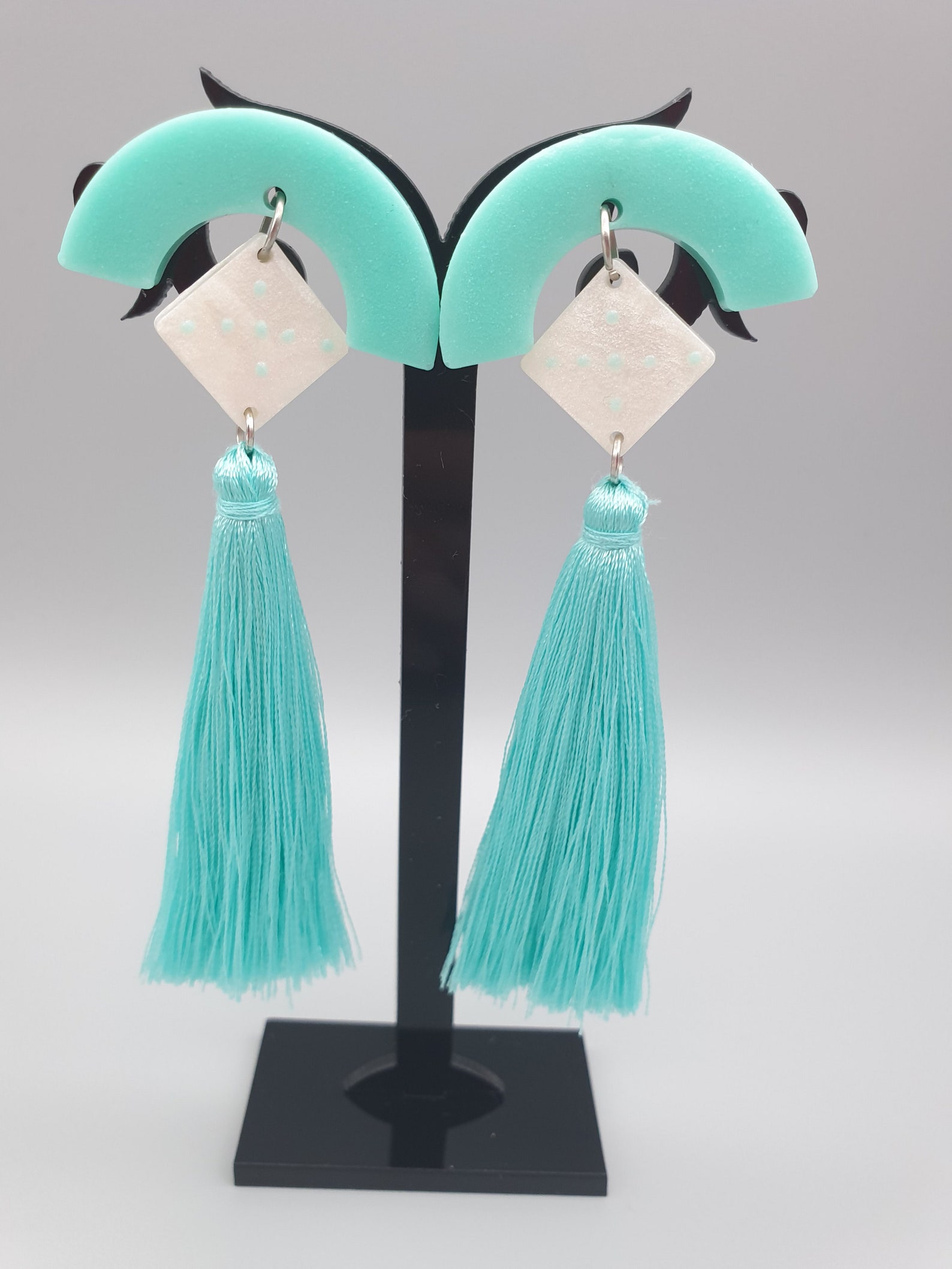 Geometric retro dangle pastel resin earringslong tassel Etsy
