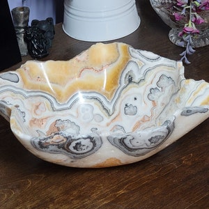 Zebra Phantom Calcite Bowl,Orange Calcite Bowl, Onyx Hand Carved Bowl