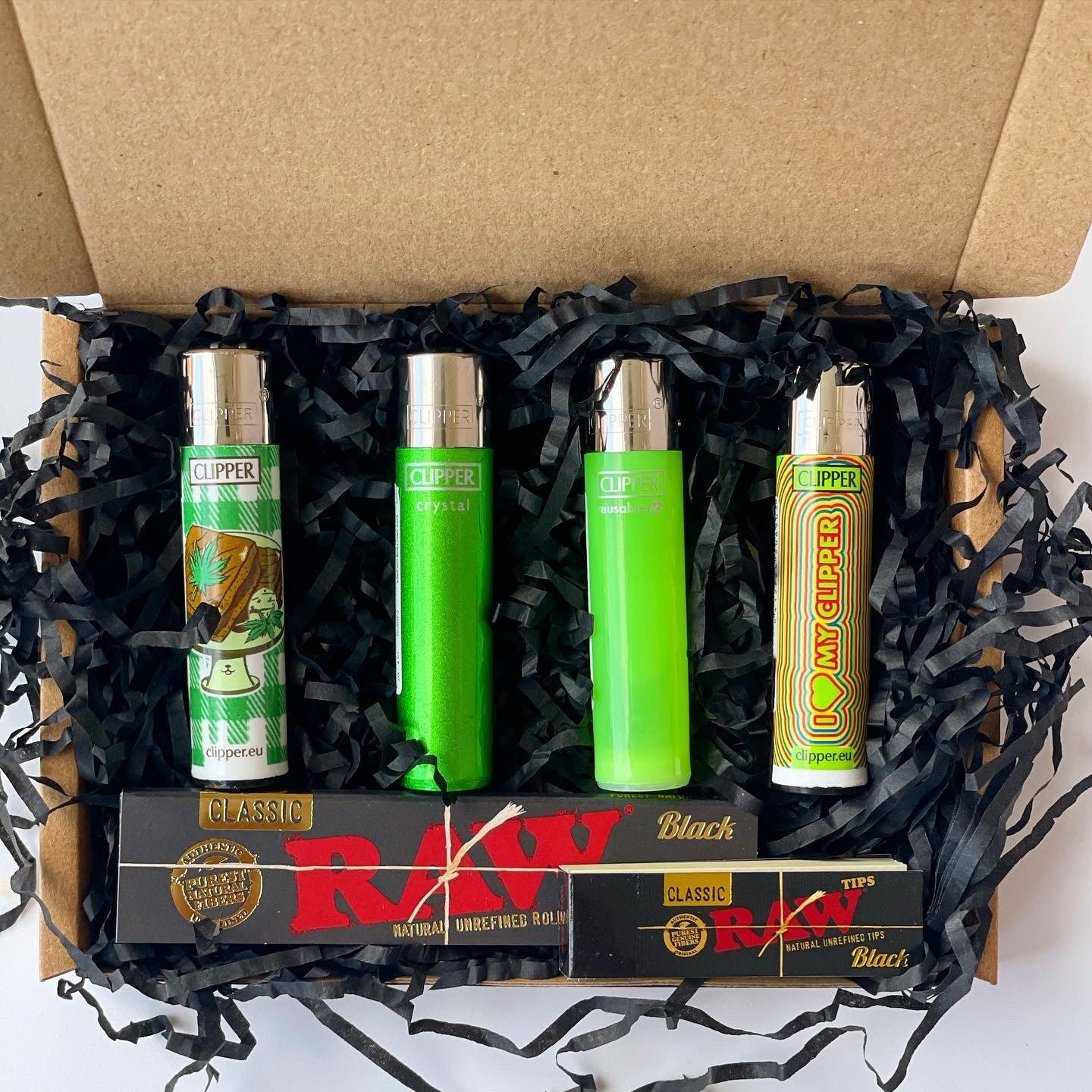 Green Clipper Gift Set / 4 Full Size Lighter with optional Etsy