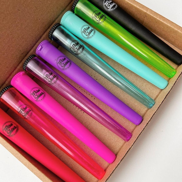 Set of 9 Wise Skies Doob Tubes/ Joint Holders  (Rainbow/Various Colours) Smell-Proof Air-Tight Container