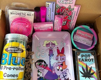 Coffret stoner girly / pot de cigarettes carte de tarot préroulée rose accessoires cendrier / 420 cadeau girly cadeau Powerpuff Girls Blazy Susan