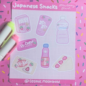 Strawberry Pink Japanese Snacks Pocky Sticker Sheet | Planner Bullet Journal Scrapbooking