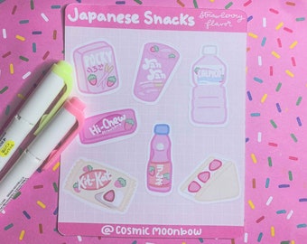 Strawberry Pink Japanese Snacks Pocky Sticker Sheet | Planner Bullet Journal Scrapbooking