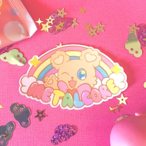 Cute Rainbow Metalcore Kawaii Metalhead Bear | Glossy Vinyl Waterproof Sticker