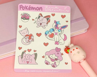 Valentines Day Jigglypuff Mew Sylveon Clefairy Slurpuff | Sticker Sheet for Journaling