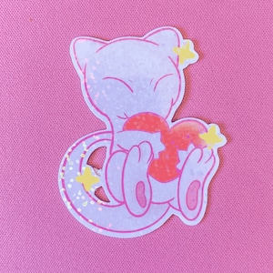 Valentines Day Heart Mew | Holographic Sparkle Vinyl Waterproof Sticker