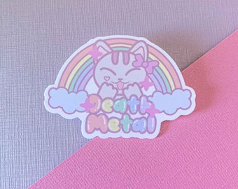 Cute Rainbow Death Metal Kawaii Kitty | Glossy Vinyl Waterproof Sticker