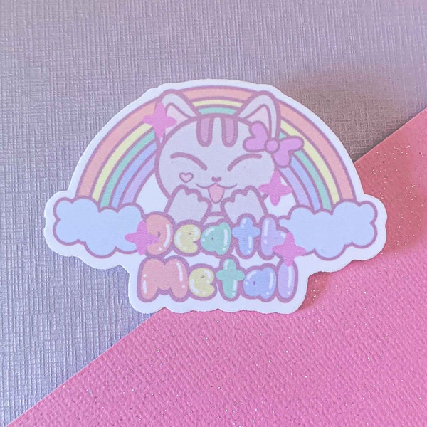 Cute Rainbow Death Metal Kawaii Kitty | Glossy Vinyl Waterproof Sticker