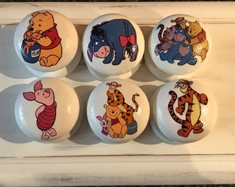 Winnie the Pooh & Friends wooden decoupaged drawer knobs