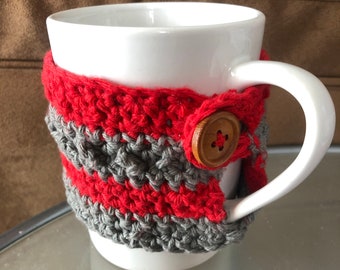 Mug Sweater Red Cozy with Carved Button Holiday Gift 