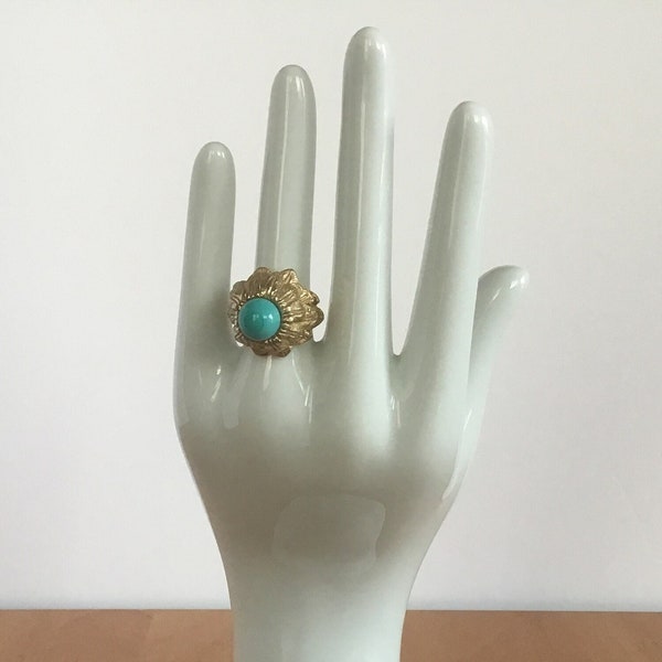 Vintage NAPIER Faux Turquoise Cabochon Gold Tone Ring