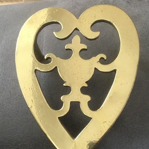 Vintage Brass Footed Trivet Heart