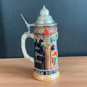 Vintage Lidded Western Germany Beer Stein 9.5”