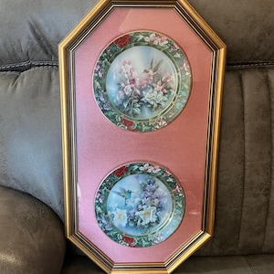 2 platos de colección enmarcados del Tesoro del Colibrí de Lena Liu
